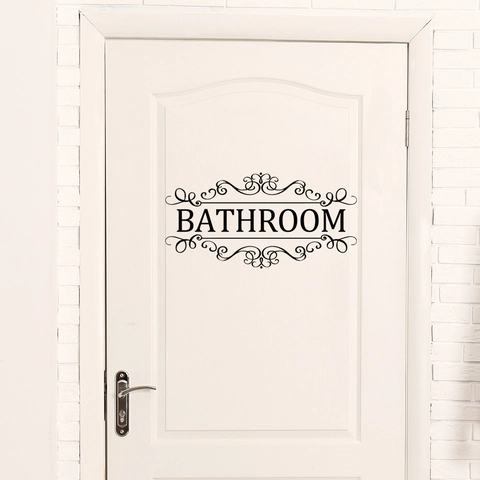 Bathroom Door Sticker Waterproof PVC Wall Decal With Elegant Scroll Pattern For Home Toilet Restroom Decor Self Adhesive