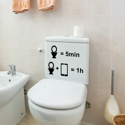 Adesivo da Parete Divertente per Bagno in PVC Nero Decalcomania per WC Rimovibile Design Timer per Cellulare per Arredo Bagno
