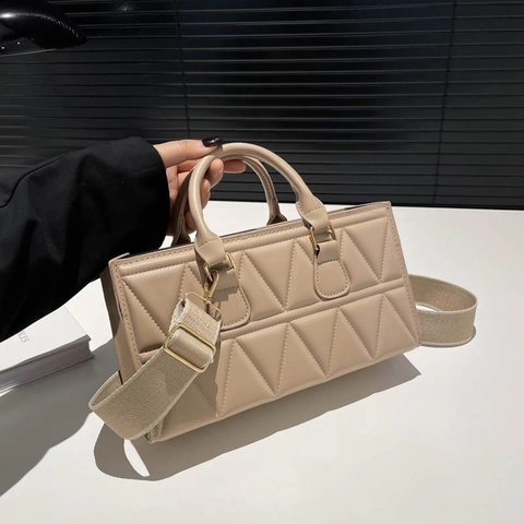 Sac À Main Femmes Cuir PU Matelassé Triangulaire Motif Géométrique Large Bandoulière Sac Bandoulière Moderne Urbain Mode