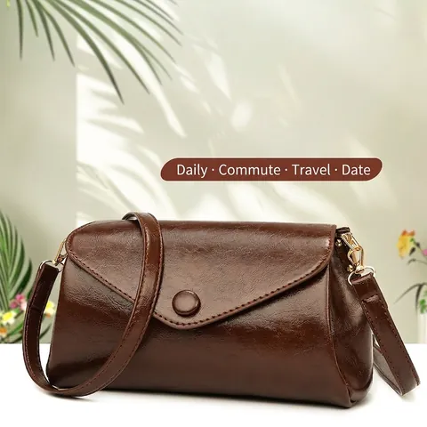 Borsa A Tracolla Retro Per Donna Pelle PU Lucida Piccola Borsa Quadrata Busta A Spalla Con Bottone Rotondo Elegante