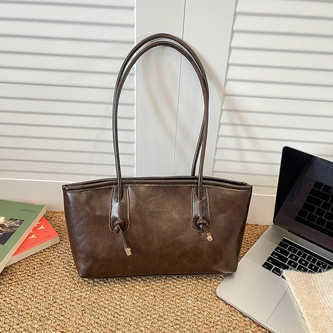 Bolso Tote De Cuero PU Retro Correa De Hombro Anudada Bolso De Mano Minimalista Para Mujer Para El Trabajo Diario
