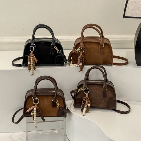 Damen Retro PU Leder Boston Handtasche Minimalistisch Einfarbig Umhängetasche Für Den Täglichen Weg Büro Dame Tote