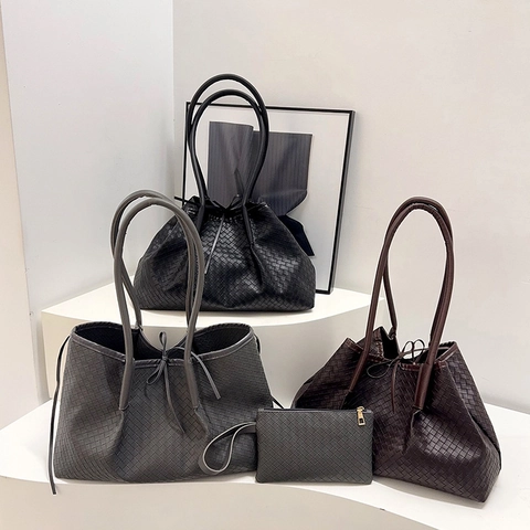 Geflochtene Tote Bag Damen PU Leder Große Kapazität Schultertasche Und Passende Tasche Doppelriemen Alltag Mode Funktional