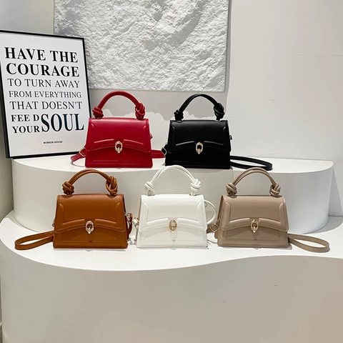 Borsa a Mano Quadrata da Donna Minimalista in Pelle PU Con Manico a Nodo Serratura in Metallo Borsa a Tracolla per Ufficio