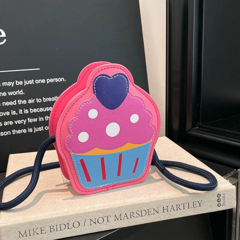 Simpatica Borsa a Tracolla a Forma di Cupcake per Bambini in Pelle PU Mini Borsa a Spalla per Ragazze Motivo a Cuore e Pois Piccola Borsa