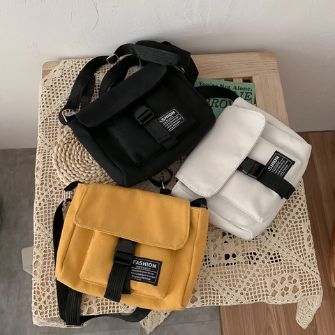 Canvas Messenger Bag Harajuku Style Workwear Flap Buckle Shoulder Crossbody For Women Casual Daily Solid Color