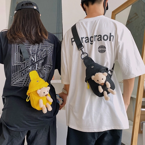 Damen Süß 3D Plüsch Teddybär Leinwand Schultertasche Cartoon Lässig Klein Umhängetasche Brusttasche Für Mädchen Mode Tasche