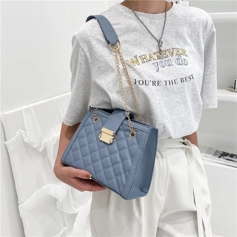 Gesteppte Umhängetasche Aus PU Leder Mit Rautenmuster Und Metallkette Chic Elegante Damentasche