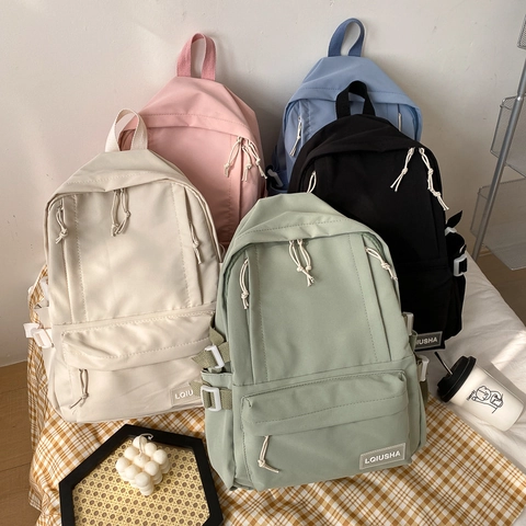 Minimalist Canvas School Backpack For Girls Large Capacity Mori Style Retro Macaron Color Lightweight Student Travel Bag