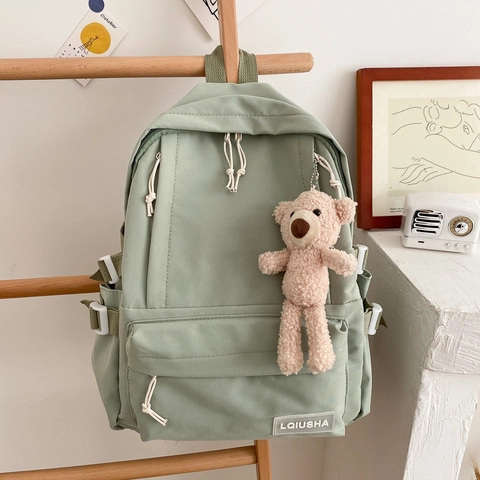 Minimalist Canvas School Backpack For Girls Large Capacity Mori Style Retro Macaron Color Lightweight Student Travel Bag