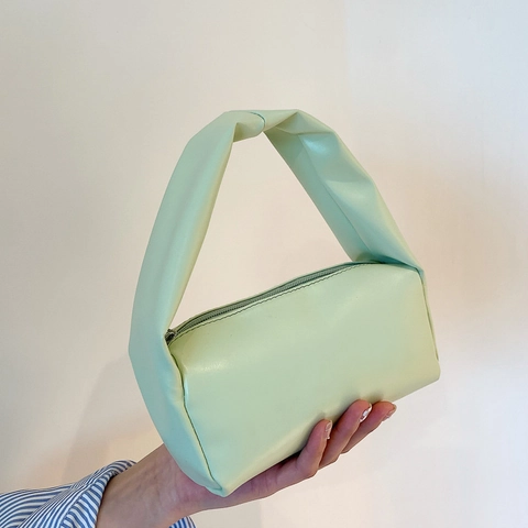 Borsa a Spalla Cilindrica da Donna in Pelle PU Minimalista Tinta Unita Borsa a Mano Casual Con Manico Arricciato per Appuntamenti Vacanze