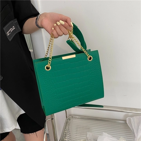 Damen Mode Krokodilmuster Tragetasche PU Leder Schultertasche Mit Goldener Kette Für Pendeln Täglich Große Kapazität Handtasche