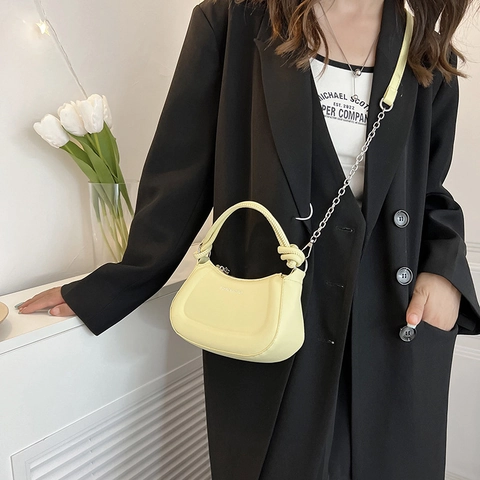 Borsa A Tracolla Semicircolare Da Donna In Pelle PU Con Manico A Nodo Borsa A Sella Elegante Borsa A Spalla Quotidiana