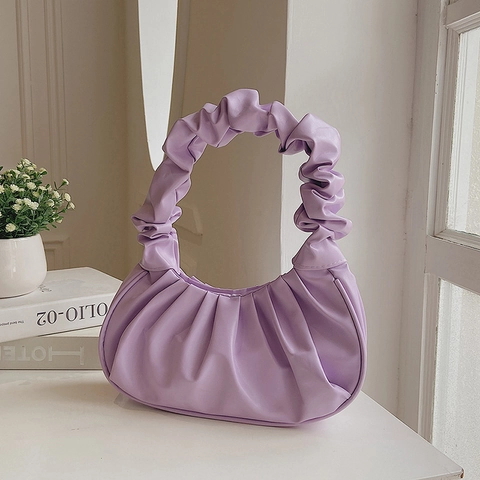 Damen Geraffte Hobo Tasche PU Leder Wolke Schultertasche Mode Plissee Handtasche Casual Halbmond Achseltasche Trendige Tasche