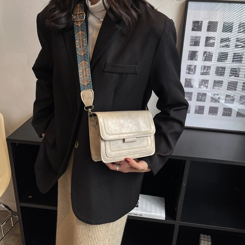 Borsa A Tracolla Retro In Pelle PU Da Donna Moda Piccola Borsa Quadrata Con Tracolla Larga A Motivo Bohemien