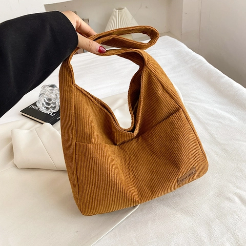 Borsa a Spalla in Velluto a Coste Vintage da Donna Grande Capacità Retro Hobo Tote Borsa Trama Morbida Casual Quotidiana