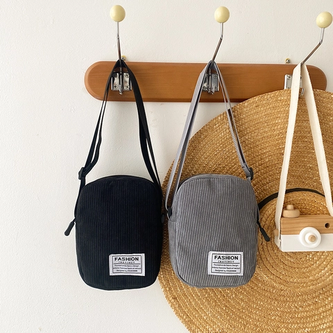 Damen Mini Cord Umhängetasche Einfache Retro Vertikale Streifen Schultertasche Kleine Handytasche Verstellbarer Gurt