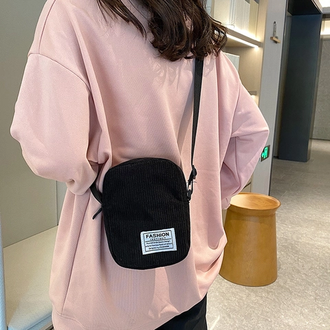 Damen Mini Cord Umhängetasche Einfache Retro Vertikale Streifen Schultertasche Kleine Handytasche Verstellbarer Gurt