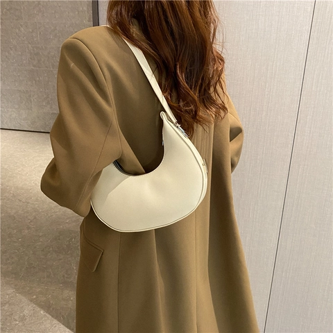 Bolso Hobo de Cuero PU para Mujer Minimalista Color Sólido Forma de Media Luna Bolso de Hombro para Uso Diario