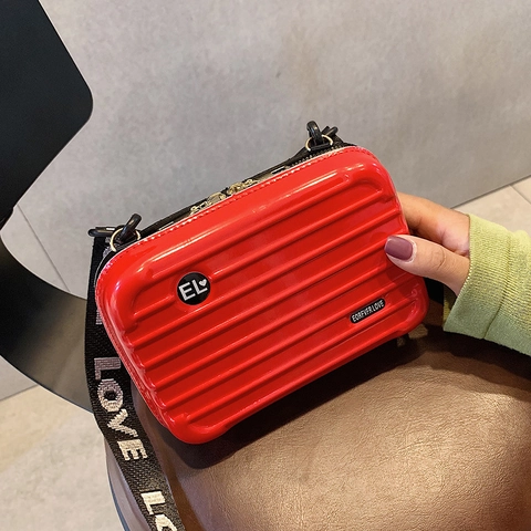 Bolso Bandolera para Mujer con Forma de Mini Maleta Rígida Cuadrada Horizontal Messenger con Correa Ancha Estampado Letras
