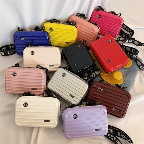Bolso Bandolera para Mujer con Forma de Mini Maleta Rígida Cuadrada Horizontal Messenger con Correa Ancha Estampado Letras