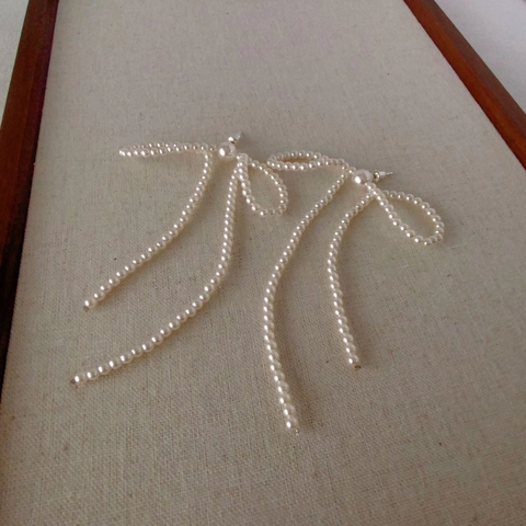 Bowknot Tassel Artificial Pearl Earrings With 925 Sterling Silver Earring Post Handmade Woven Brass Elegant Niche Jewelry For Women