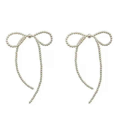 Bowknot Tassel Artificial Pearl Earrings With 925 Sterling Silver Earring Post Handmade Woven Brass Elegant Niche Jewelry For Women