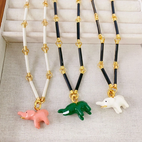 Elefant Anhänger Halskette Abnehmbar Emaille Kupfer Bambus Kette Retro Süß Schlüsselbein Schmuck Geschenk Für Frauen Mädchen
