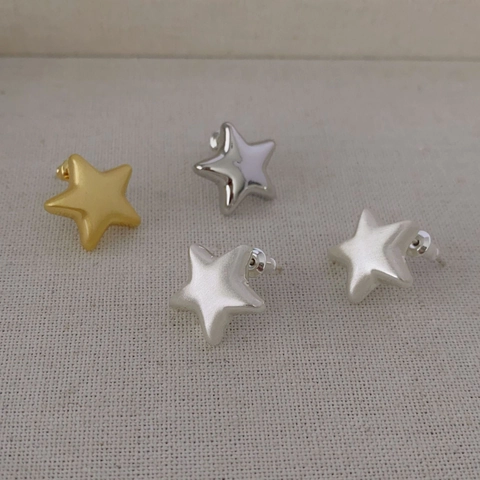 Stern Ohrstecker Mit 925 Sterling Silber Ohrstecker Messing 18K Vergoldet Gebürstet Minimalistisch Schick Für Frauen