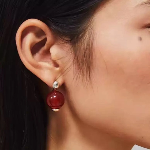Round Agate Stud Earrings French Vintage Minimalist Fashion Jewelry For Women With 925 Sterling Silver Earring Post