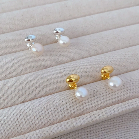 Cultured Artificial Pearl Stud Earrings With 925 Sterling Silver Earring Post 18K Gold Plated Copper Simple Design Women Jewelry
