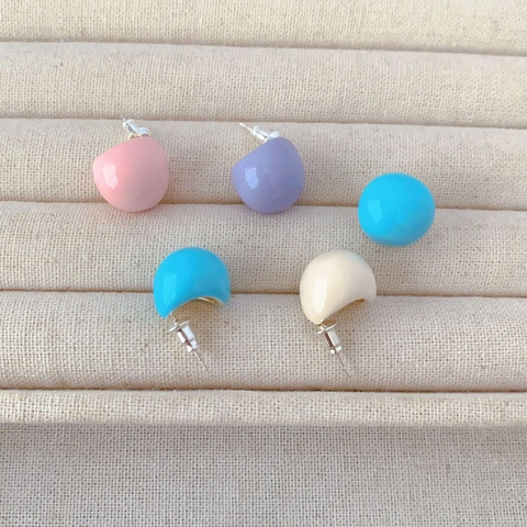 Pendientes De Botón Esmalte Goteo De Aceite Cobre Poste Plata Esterlina 925 Color Caramelo Forma Puff Moda Mujeres