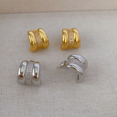 C-Shaped Zircon Stud Earrings Micro-Inset Gold Plated Copper Women Jewelry With 925 Sterling Silver Earring Post