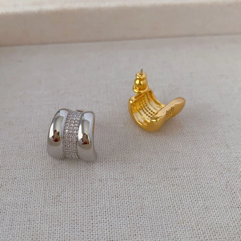 C-Shaped Zircon Stud Earrings Micro-Inset Gold Plated Copper Women Jewelry With 925 Sterling Silver Earring Post