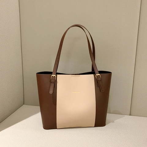 Borsa Tote in Pelle PU Vintage Grande Capacità Blocco di Colore Borsa a Spalla per Donna Ufficio Quotidiano Pendolare Minimalista