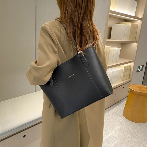 Borsa Tote in Pelle PU Vintage Grande Capacità Blocco di Colore Borsa a Spalla per Donna Ufficio Quotidiano Pendolare Minimalista