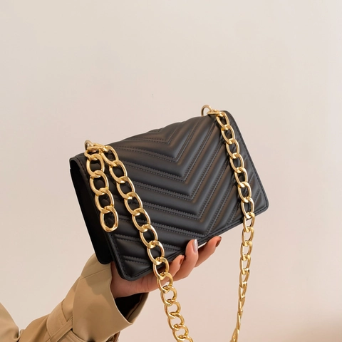 Women Quilted PU Leather Shoulder Bag Gold Chain Strap Chevron Pattern Small Square Crossbody Bag Fashion Versatile Handbag