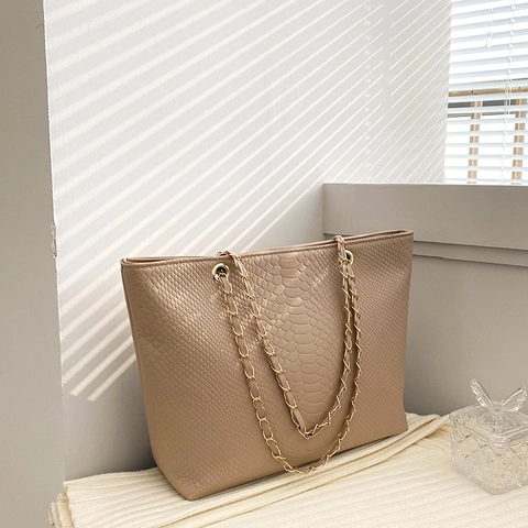 Borsa Tote da Donna alla Moda con Motivo in Pelle di Serpente in Pelle PU Borsa a Tracolla a Grande Capacità con Catena