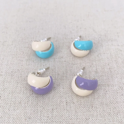 Boucles D'oreilles En émail Color Block Forme C Laiton Avec Tige En Argent Sterling 925 Bijoux De Mode Pour Femmes