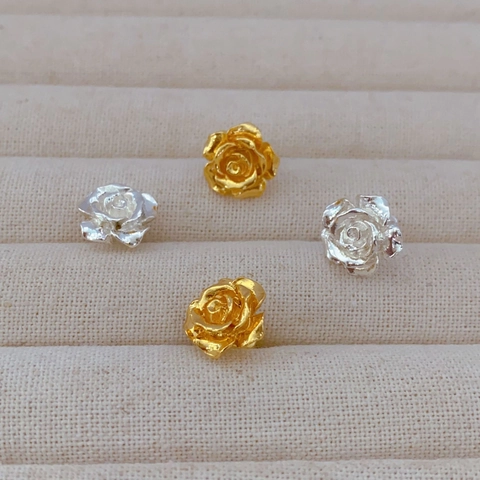 Rose Blumen Ohrstecker Messing 18K Vergoldet Mit 925 Sterling Silber Ohrstift Eleganter 3D Blumenschmuck Damen