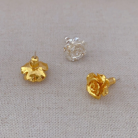 Rose Blumen Ohrstecker Messing 18K Vergoldet Mit 925 Sterling Silber Ohrstift Eleganter 3D Blumenschmuck Damen
