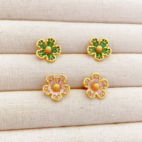 Orecchini A Lobo Fiore Ottone Zirconia Con Perno In Argento Sterling 925 Piccolo Accessorio Di Moda Per Donne