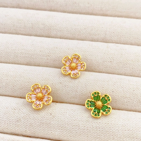 Orecchini A Lobo Fiore Ottone Zirconia Con Perno In Argento Sterling 925 Piccolo Accessorio Di Moda Per Donne