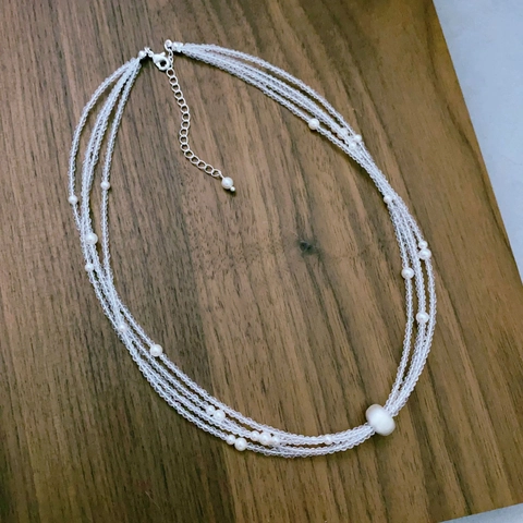 Mehrlagige Künstliche Perlenhalskette Mit Weißem Kristall Und Messing Eleganter Modeschmuck Für Damen