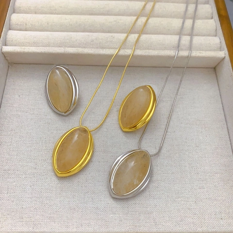 Pendientes Ovalados de Cuarzo Ahumado Vintage Con Poste de Plata de Ley 925 Chapado en Oro de 18K Latón Collar Joyería para Mujer
