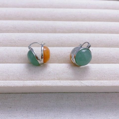 Geometric Double Sided Agate Hoop Earrings Brass 18K Gold Plated Elegant Vintage Contrast Color Jewelry For Women