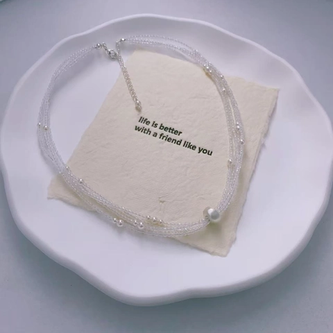 Mehrlagige Künstliche Perlenhalskette Mit Weißem Kristall Und Messing Eleganter Modeschmuck Für Damen