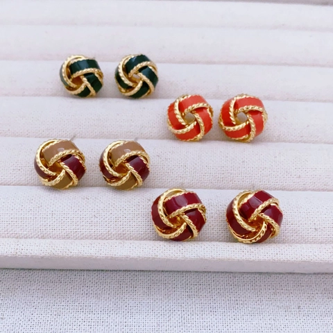 Knot Stud Earrings Enamel Glaze Copper Gold Plated With 925 Sterling Silver Earring Post Retro Simple Jewelry For Women