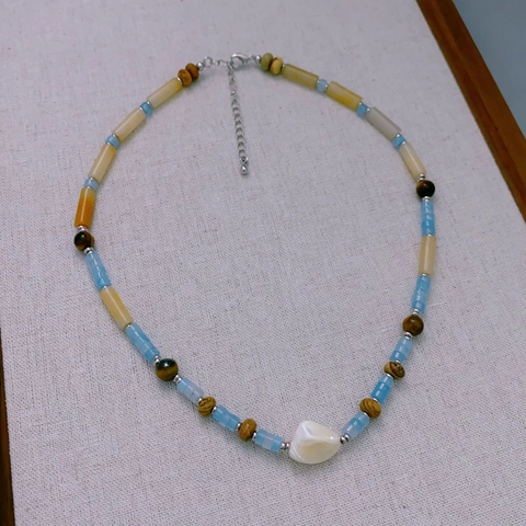 Naturstein Perlenkette Mit Unregelmäßigem Muschelanhänger Boho Stil Bambusform Perlen Lässiger Modeschmuck Für Damen