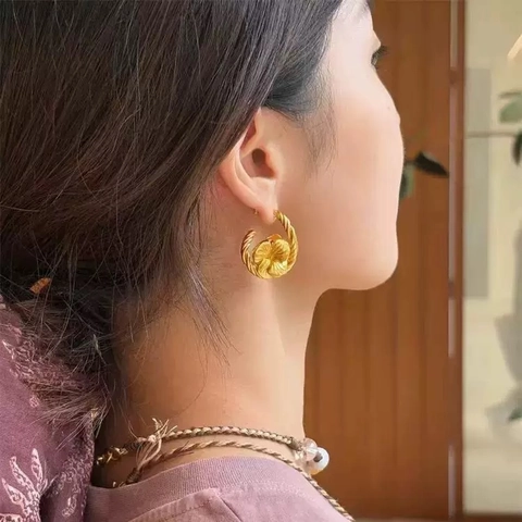 Pendientes De Botón Con Nudo Floral Vintage Francés De Latón Bañado En Oro De 18K Con Poste De Plata De Ley 925 Para Mujer